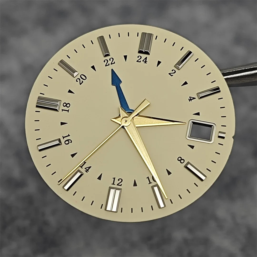 31MM Watch Dial Beige GMT Watch Faces + Watch Hands Non-luminous with Single Date Replace Parts for Japanese NH34 Movement