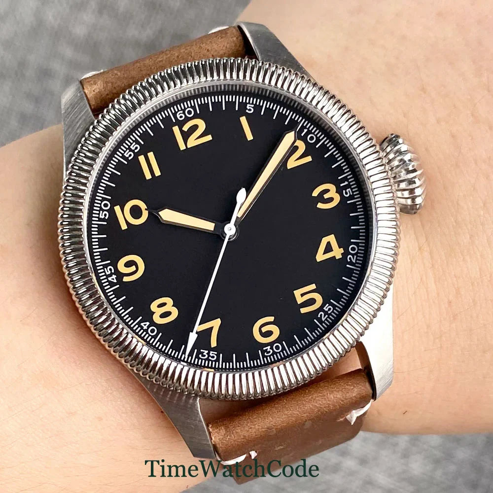 Tandorio Fluted Pilot Watch TD117A 20BAR  NH35 PT5000 Roman Numerals Sapphire 39mm