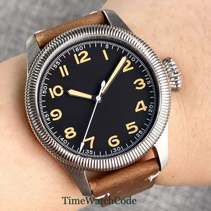 Tandorio Fluted Pilot Watch TD117A 20BAR  NH35 PT5000 Roman Numerals Sapphire 39mm