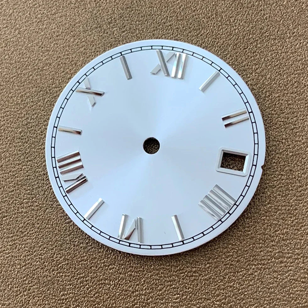 28.5mm Roman Scale Watch Dial Real Nail Modified Replacement Watch Faces with Single Calendar Window for NH35/NH36/4R Movement