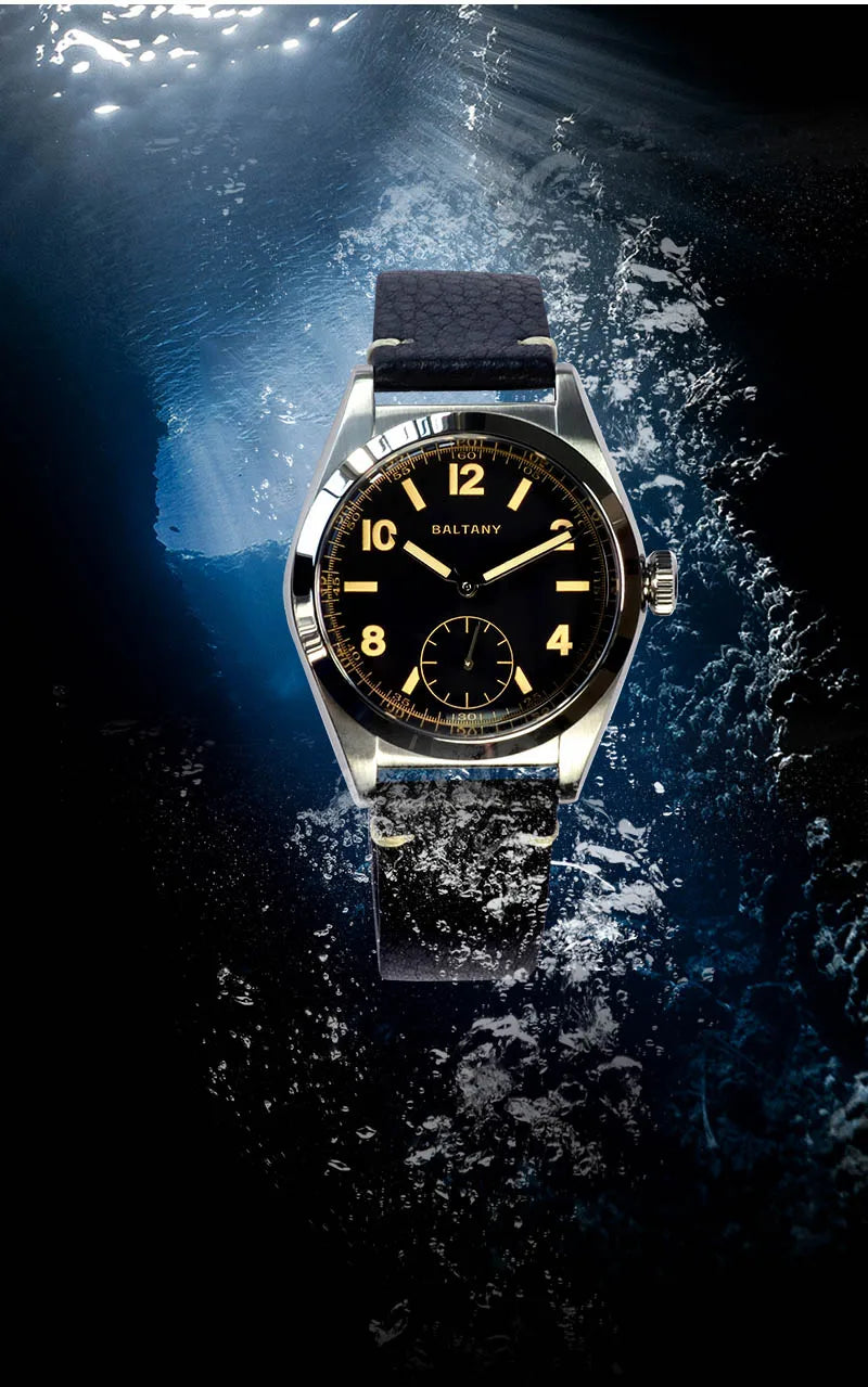 Baltany Bubbleback Dress Watches Subdial IPG Bezel Leather Gold Hands Sapphire Crystal Stainless Steel VD78 Quartz Wristwatches