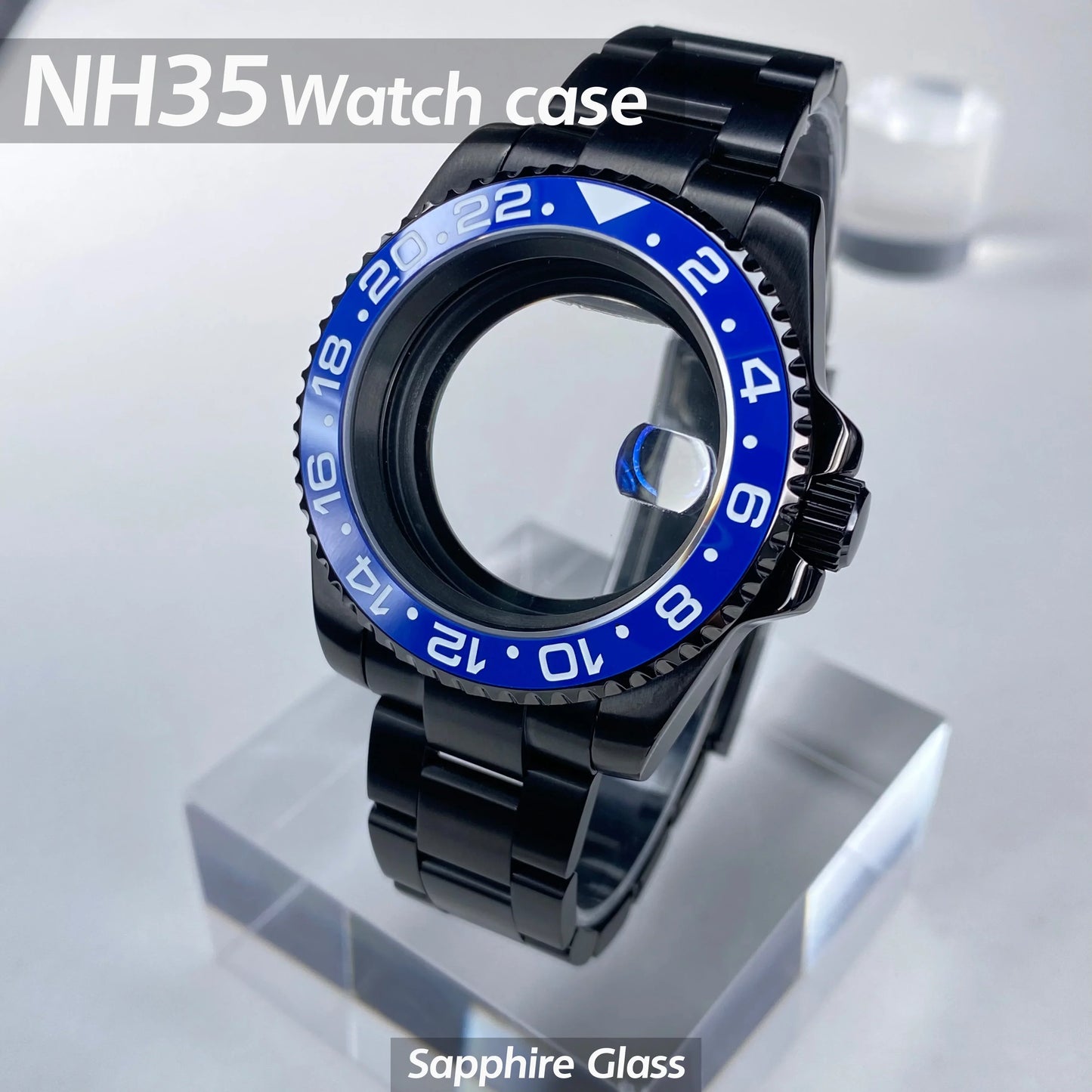 GMT/SUB NH35 watch case 40mm Black Stainless Steel High Quality Sapphire Glass Alloy/Ceramic Bezel case fit nh35 movement