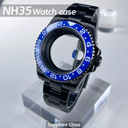 GMT/SUB NH35 watch case 40mm Black Stainless Steel High Quality Sapphire Glass Alloy/Ceramic Bezel case fit nh35 movement