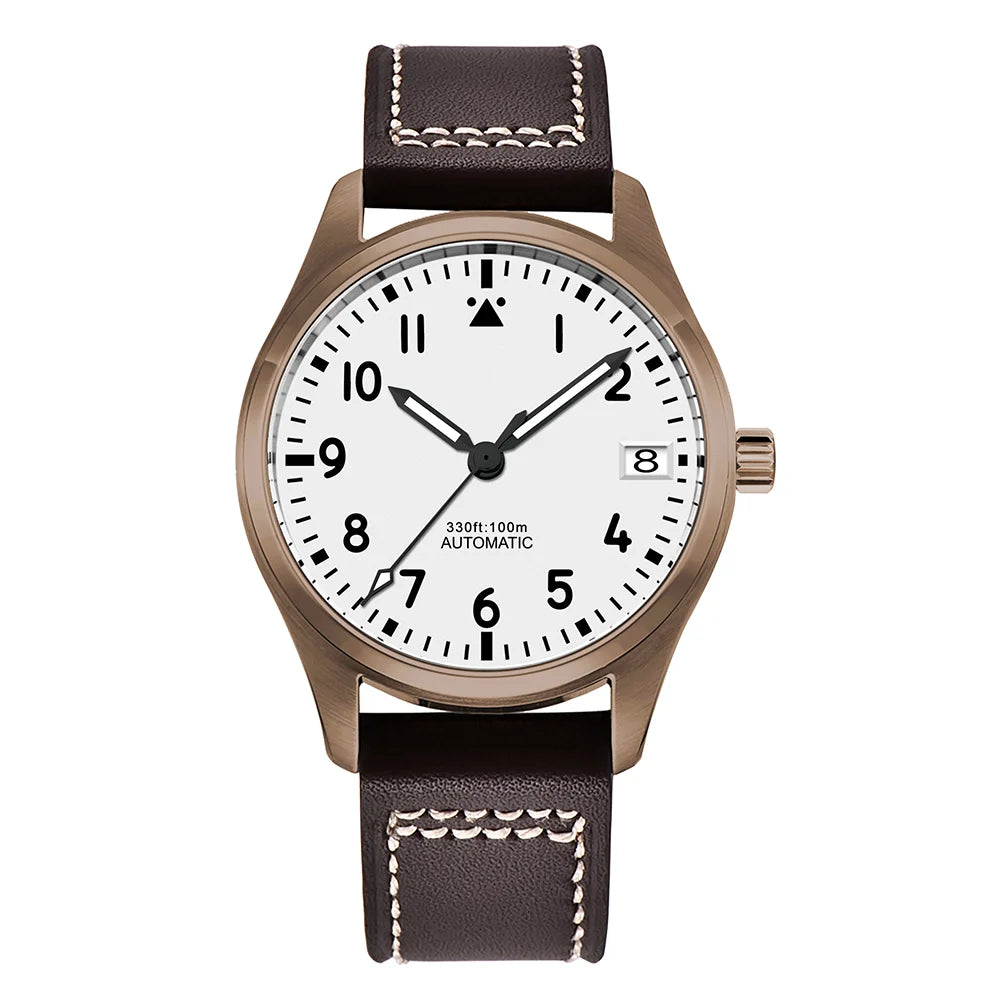 PVD Pilot Watch Sterile for Custom logo 39MM Sapphire 10Bar NH35 automatic glass back