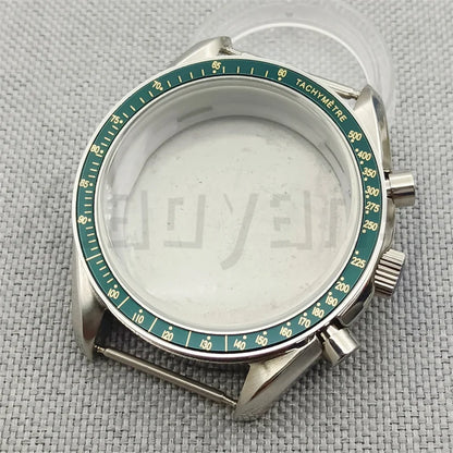 Speed Master Case 40mm VK63 Silver Watch Case Blue Green Black Silver Insert With Coated Glass For VK63 Quartz Chronograph Movement Steel Bracelet