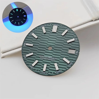 28.5mm Watch Dial Metallic Texture Surface DIY Log Dial BGW9 Blue Green Luminous Watch Faces Watch Accessories for NH35 Movement