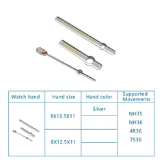 Watch Hands Size 8mm*12.5mm*11mm Green Luminous Hands for Caliber 7s36 4R36 NH35 NH36 Silver Hands Green Luminous Hands