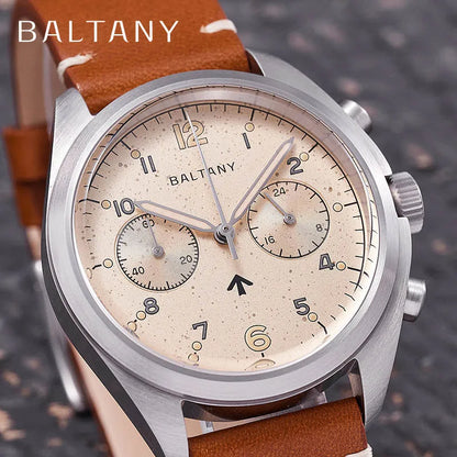 Customizable Watch Baltany 39mm Vk64 Quartz  Military watch Chrono RAF 6BB Homage Multifunction Chronograph 5bar AR Sapphire Swiss Lume