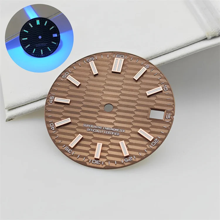 28.5mm Watch Dial Metallic Texture Surface DIY Log Dial BGW9 Blue Green Luminous Watch Faces Watch Accessories for NH35 Movement