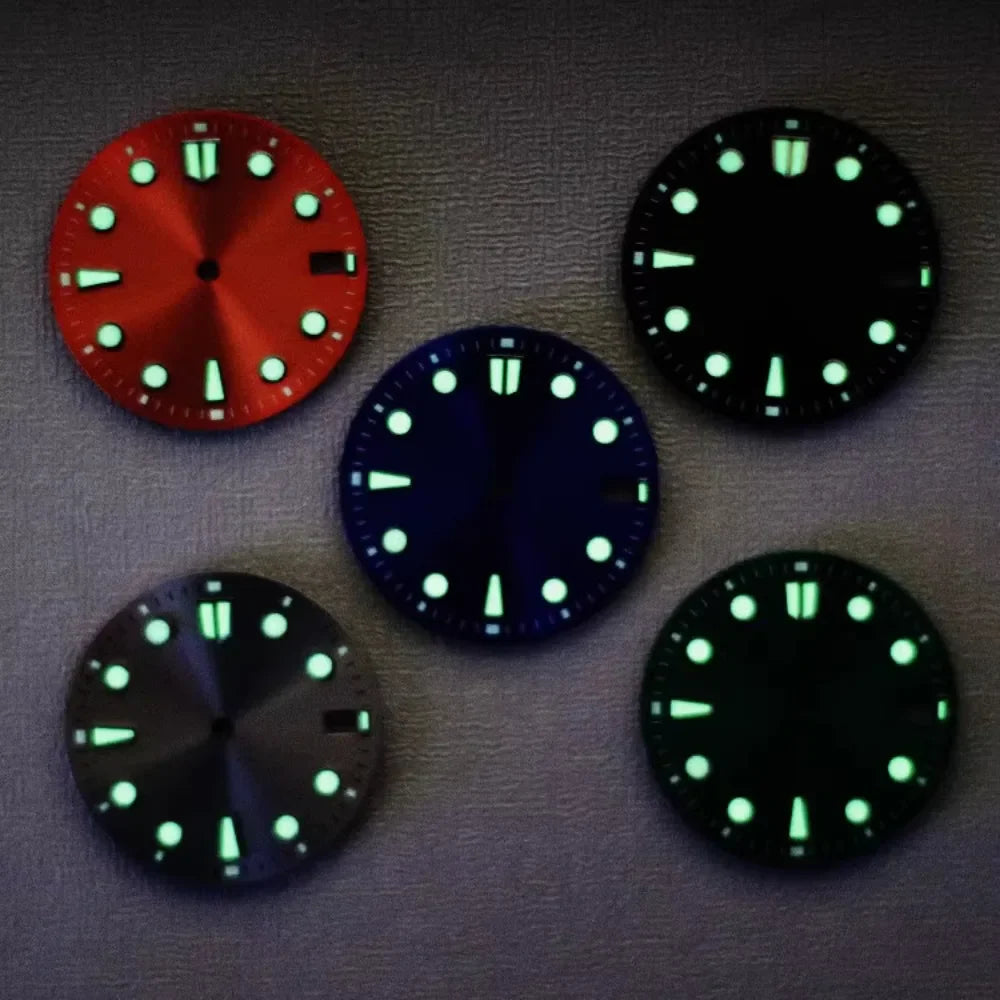 New 28.5mm Watch Dial BGW9/C3 Blue Green Luminous Watch Faces Sunray Dial Watch Accessories for NH35/NH36/4R/7S Movement