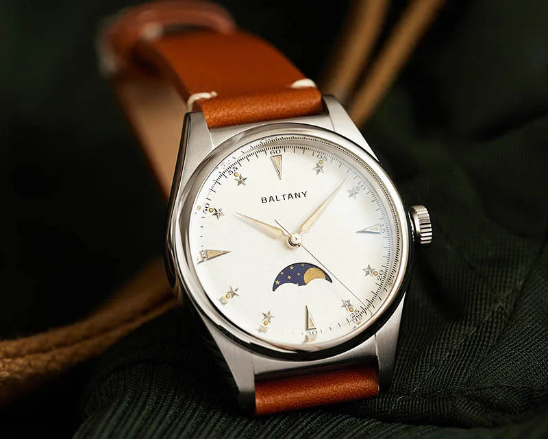 Baltany 36mm Dress Watches S4042 Customizable AR Sapphire Crystal 10Bar  Moon phase Wristwatches Swiss Lume