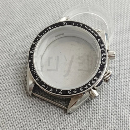 Speed Master Case 40mm VK63 Silver Watch Case Blue Green Black Silver Insert With Coated Glass For VK63 Quartz Chronograph Movement Steel Bracelet