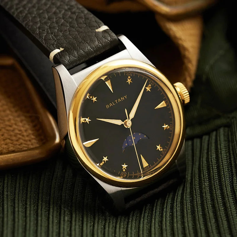 Baltany 36mm Dress Watches S4042 Customizable AR Sapphire Crystal 10Bar  Moon phase Wristwatches Swiss Lume