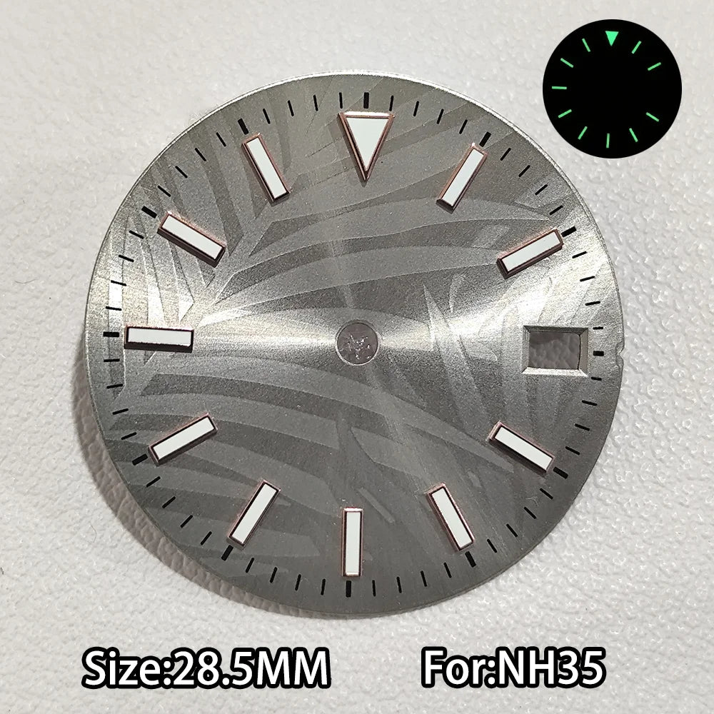 28.5mm Watch Dial For NH 35 NH36 Movements Green Luminous Single/No Date just Calendar Dial Roman Men Watches Accessories