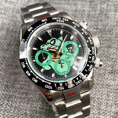 Tandorio 39mm Quartz VK63 Chronograph Panda Crocodile Fashion TD309 3Bar