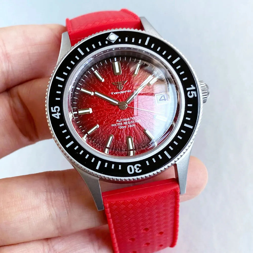 Tandorio  TD267S  Diver Watch  NH35A Domed Sapphire 200M Waterproof Sandblast Case Blue Green Orange Dial Luminous