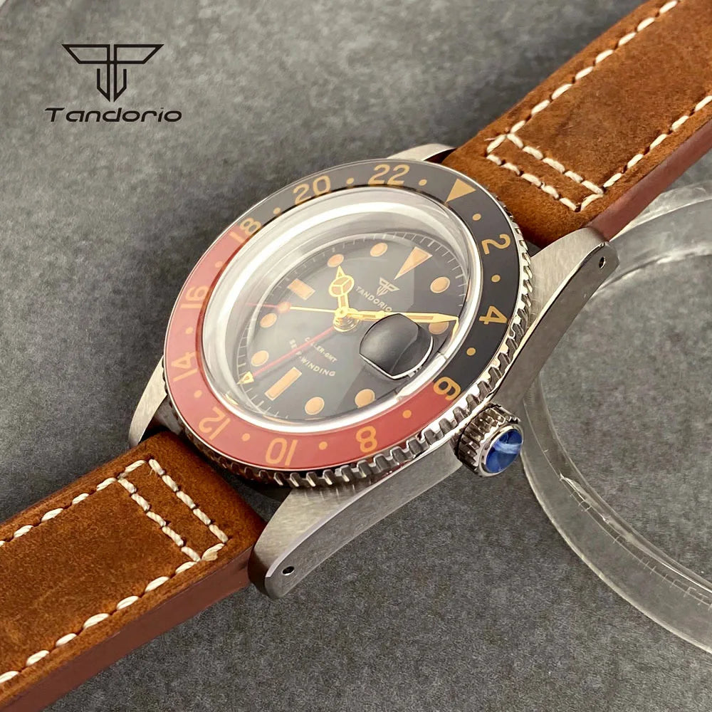 Tandorio NH34 GMT Watch 6542 homage 38mmTD218S Sapphire 20BAR Diver 24H Glass Bezel Sapphire