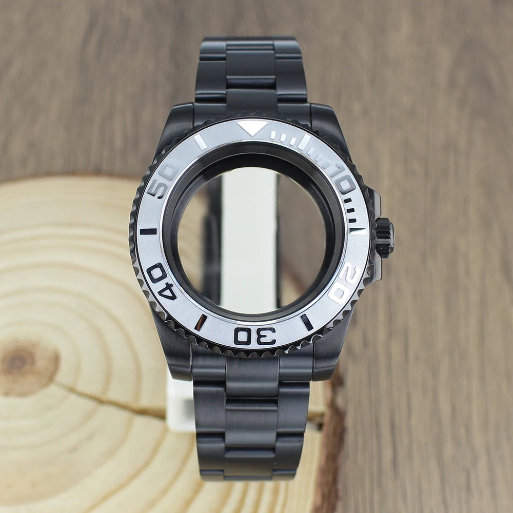 40mm NH35 Accessories Watch Case bands Sapphire for NH35 NH36 NH34 NH70 8215 2824 PT5000 Movt Black Yacht Ceramic bezel insert