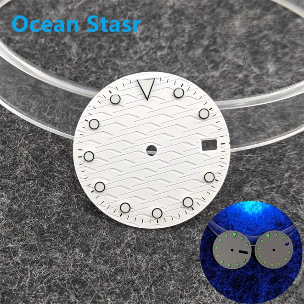 28.5mm Watch Dial Ocean Star Surface Single / Double Calendar Watch Faces Green Luminous Watch Accessory for NH35/NH36 Movement