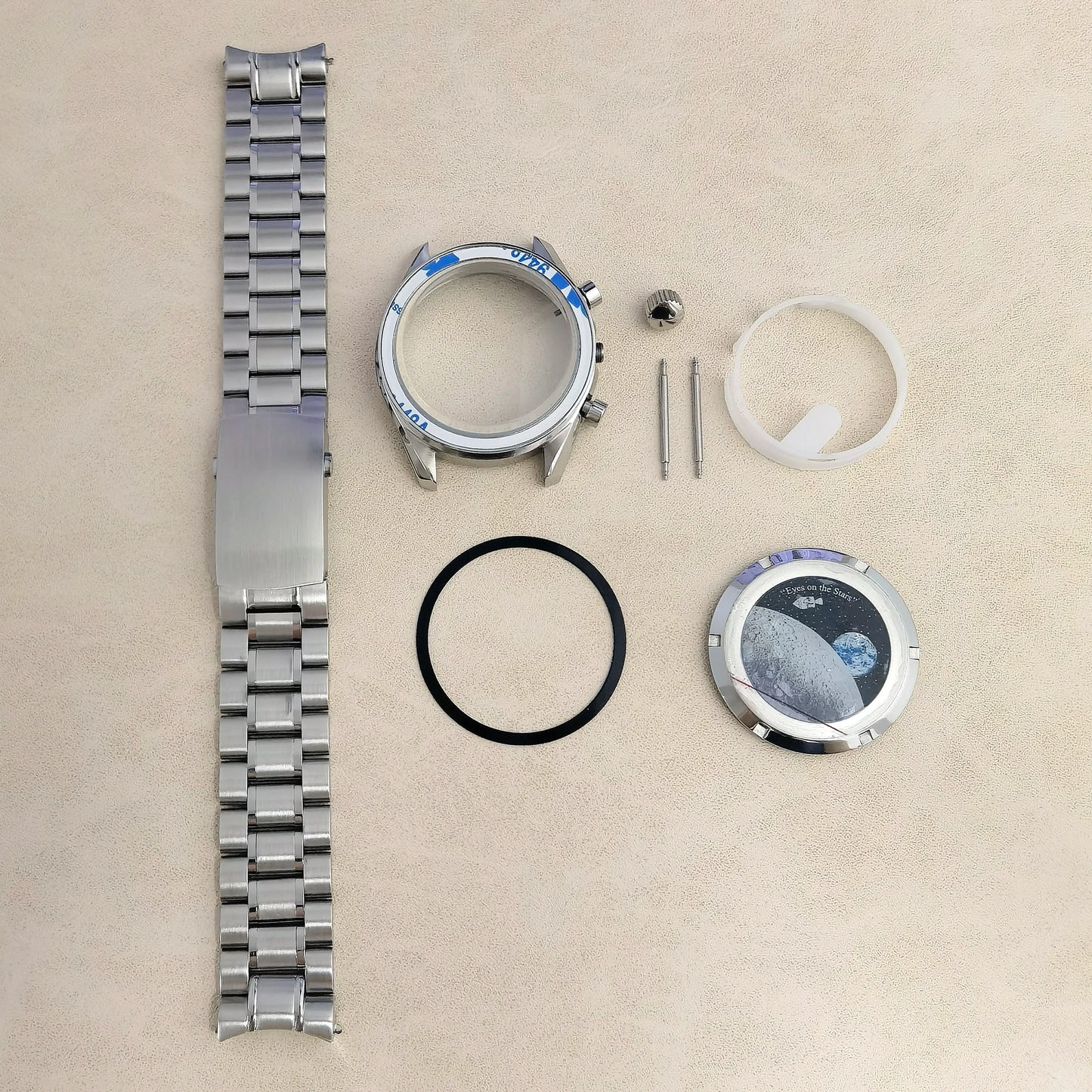 40mm VK63 Stainless Steel Case Strap Moonswatch Style Moon Back Cover Fit VK63 Quartz Movement Gold Word Bezel Watch Accessories