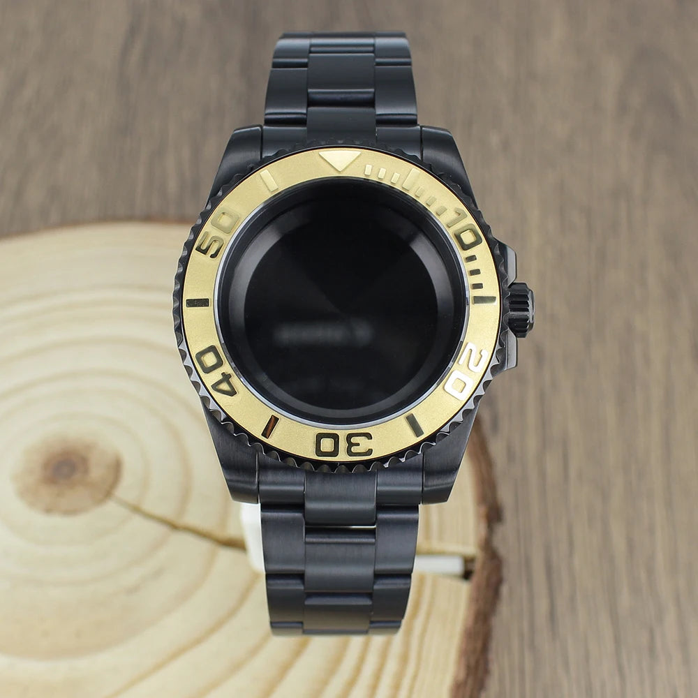 40mm NH35 Accessories Watch Case bands Sapphire for NH35 NH36 NH34 NH70 8215 2824 PT5000 Movt Black Yacht Ceramic bezel insert