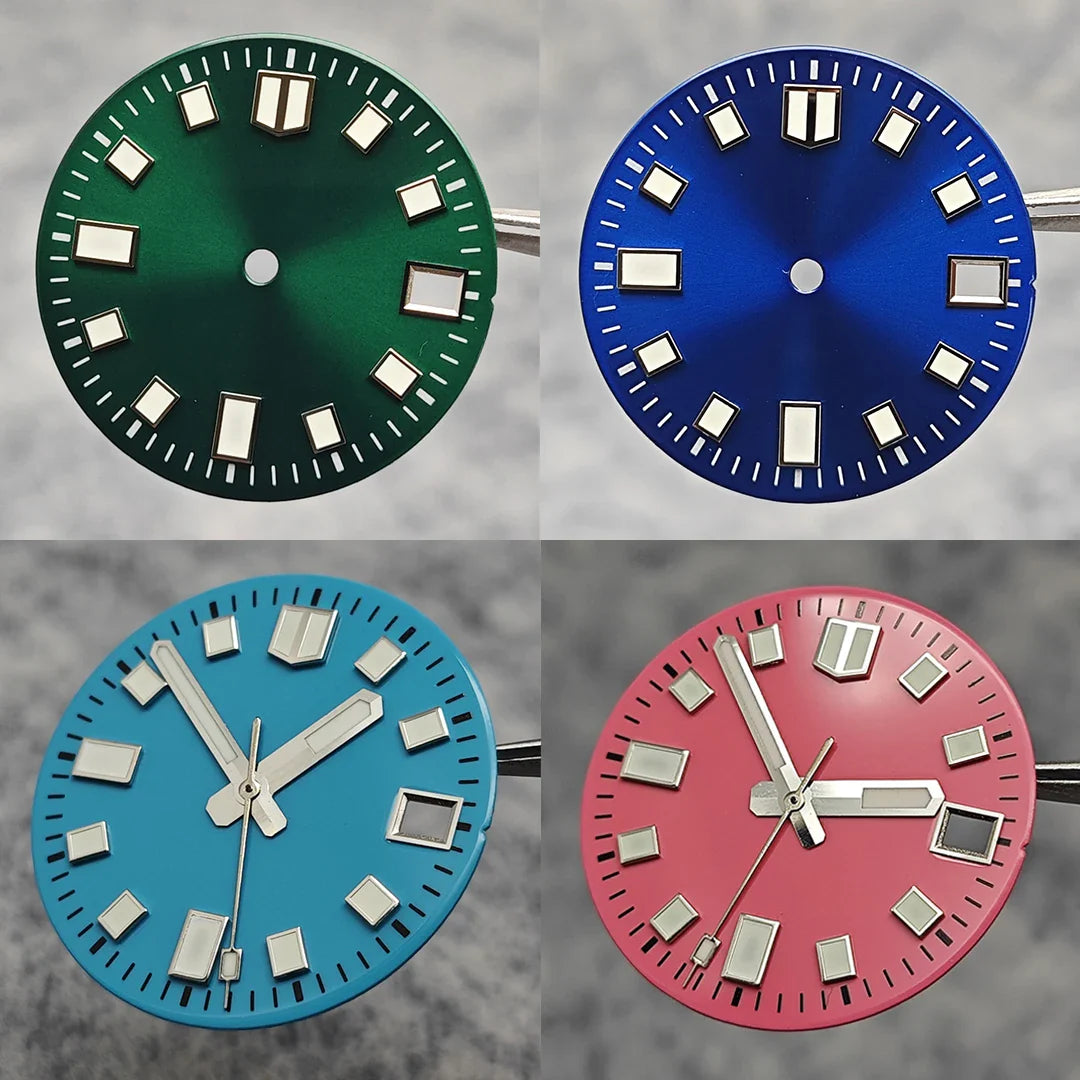 Modification 28.5mm Watch Dial Green Luminous Trend Watch Faces with Single Date Watch Accessory Suitable for NH35 Movement
