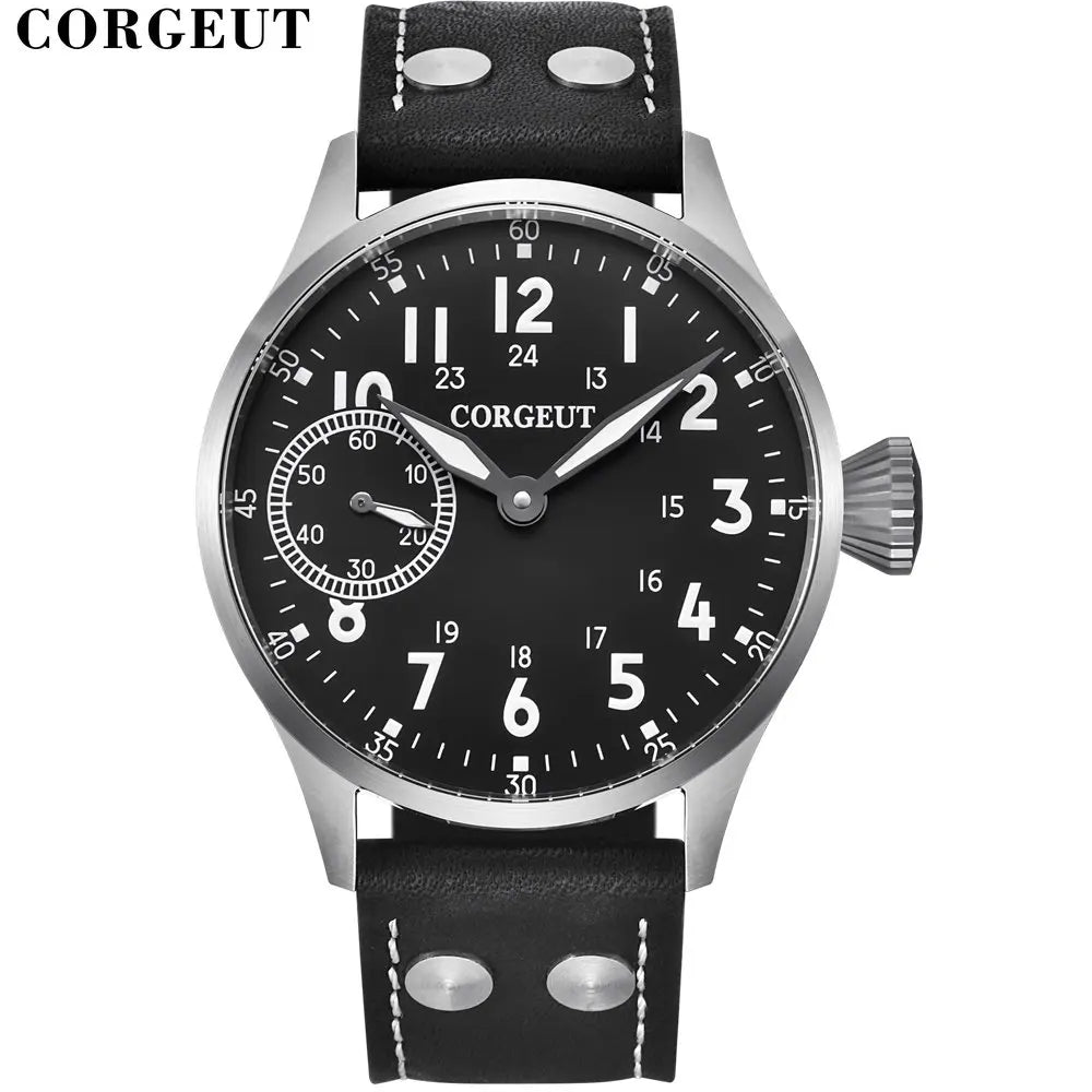 Corgeut 6023 Sub Second Pilot St3600  Manual Mechanical Watch 44MM 5ATM Sapphire Luminious glass back