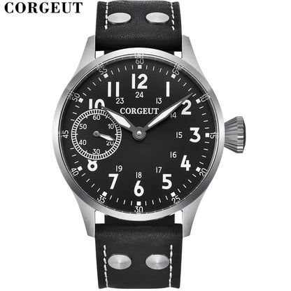 Corgeut 6023 Sub Second Pilot St3600  Manual Mechanical Watch 44MM 5ATM Sapphire Luminious glass back