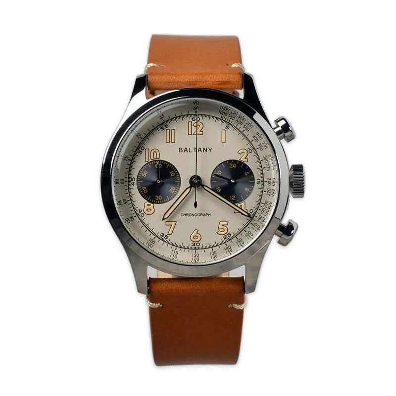 Baltany S5034 Quartz Chronograph Wristwatches 39mm Sapphire Crystal Panda Dial StainlessSteel Retro Super Luminous Vintage Watch