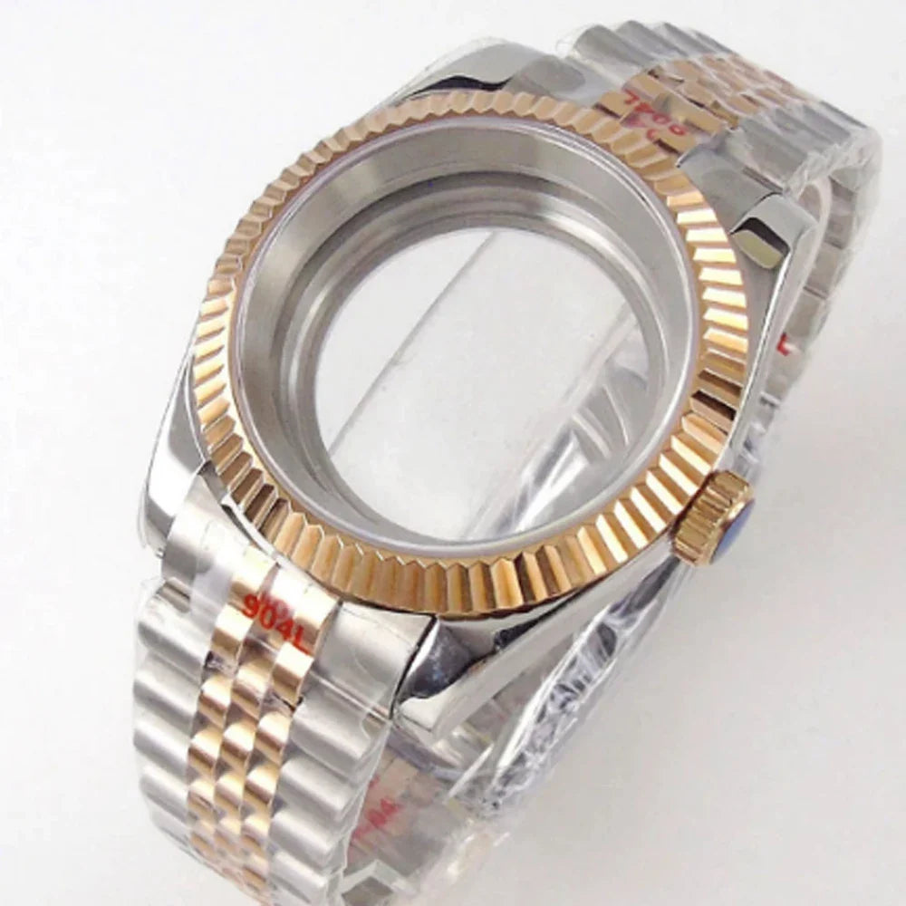 Rose Gold Fulted Watch Case Luxury 36mm/39mm Sapphire watch case Two Tone case 10BARS fit NH35 NH36 NH34 ETA2824 2836 Miyota8215 PT5000 DG2813 3804 movement