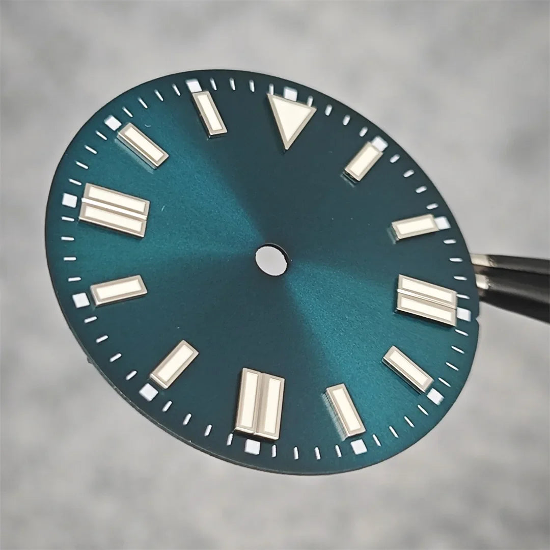 28.5mm Watch Dial Sunray Texture Dial Double Strips Nails Green Luminous Watch Faces for NH35/ 8215/ 2813/ 2836 Movements