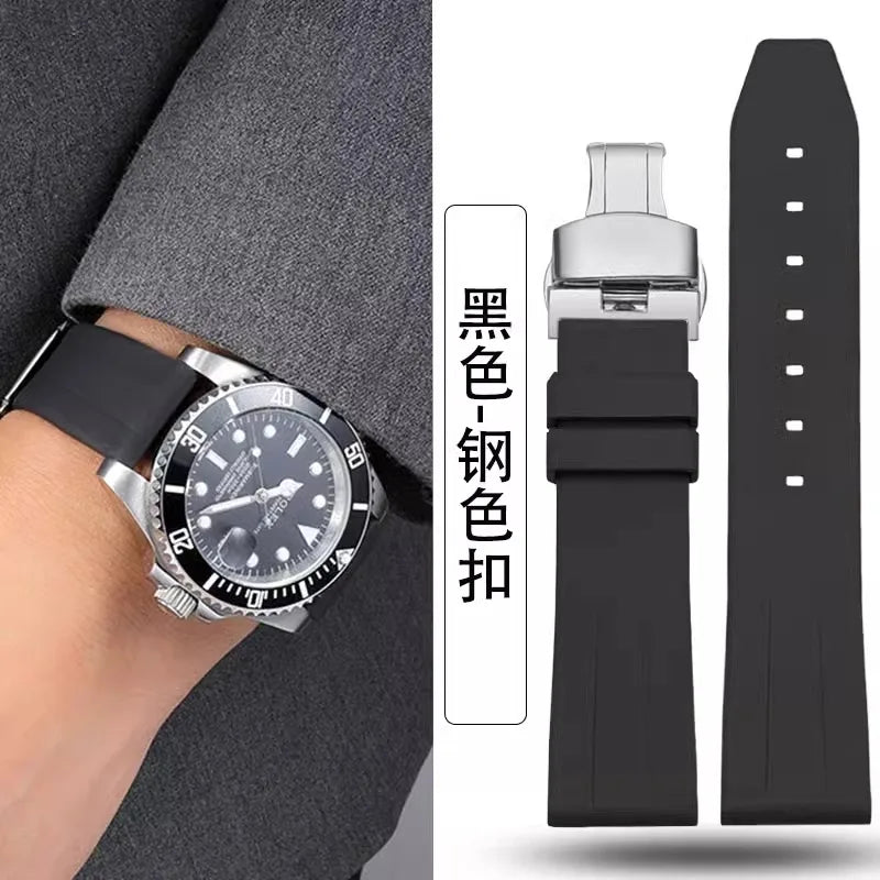 21mm 22mm 24mm Fluorine rubber Strap Men's Silicone Bracelet For pilot flat lug diver etc