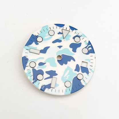 28.5mm Watch Dial Blue Luminous Watch Faces Camouflage Dial with Calendar Window Watch Accessories for 2813/8512/8200 Movement