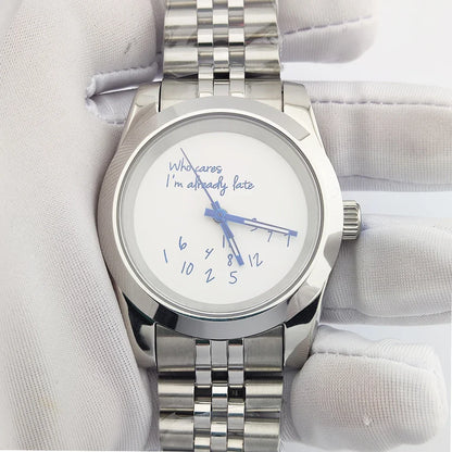 Special Dial Explorer Watch 39mm nh35 Who cares im already late Watch Sapphire 10bar