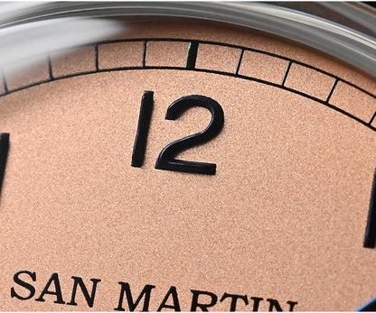 San Martin 38.5mm Men's Mechanical Watch NH35 Vintage Pilot Simple Fashion Wristwatch Baked Varnish Blue Hands 10 Bar Clock