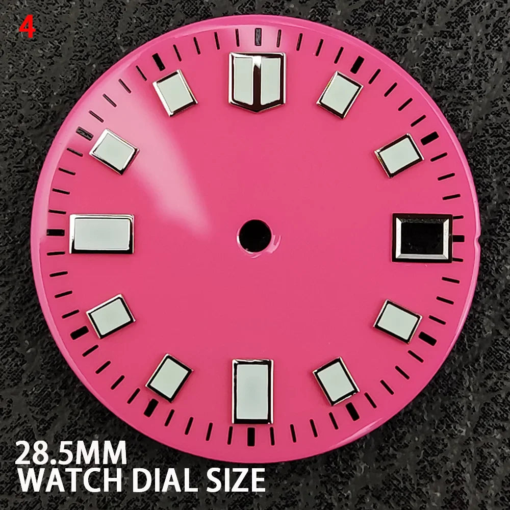 Modification 28.5mm Watch Dial Green Luminous Trend Watch Faces with Single Date Watch Accessory Suitable for NH35 Movement