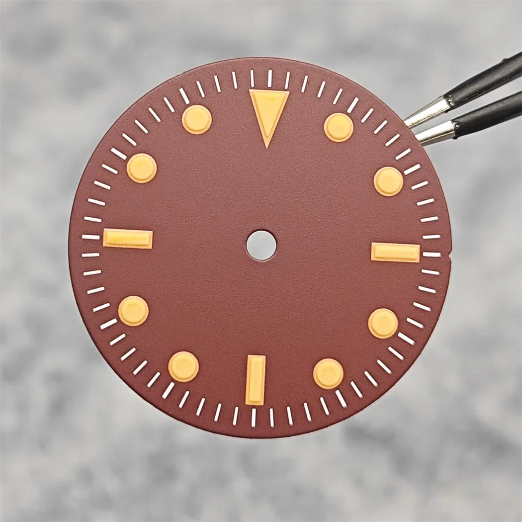 28.5MM Orange Scale Red Watch Dial No Calendar Window Without Date Watch Accessories No Luminous Suitable for NH35/8215/2836 Movement