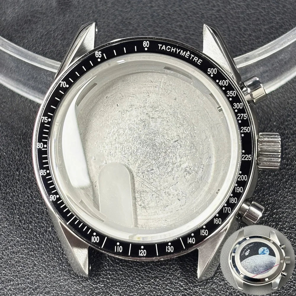 VK63 case 39.7mm moon metal  watch case chronograph case bezel,VK63  Business watch sealed back moon watch mission mod