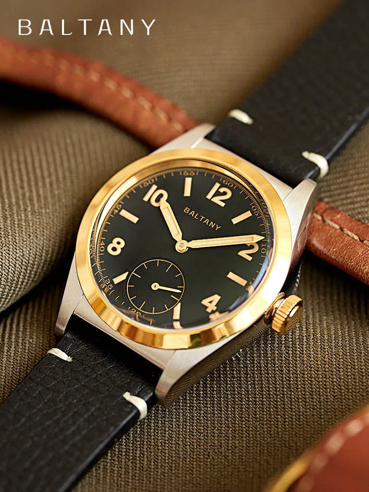 Baltany Bubbleback Dress Watches Subdial IPG Bezel Leather Gold Hands Sapphire Crystal Stainless Steel VD78 Quartz Wristwatches