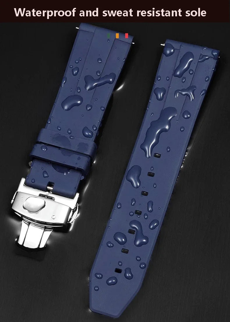 21mm 22mm 24mm Fluorine rubber Strap Men's Silicone Bracelet For pilot flat lug diver etc