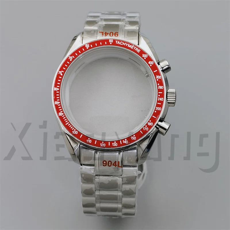 Speed Master Case 40mm VK63 Silver Watch Case Blue Green Black Silver Insert With Coated Glass For VK63 Quartz Chronograph Movement Steel Bracelet