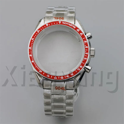 Speed Master Case 40mm VK63 Silver Watch Case Blue Green Black Silver Insert With Coated Glass For VK63 Quartz Chronograph Movement Steel Bracelet