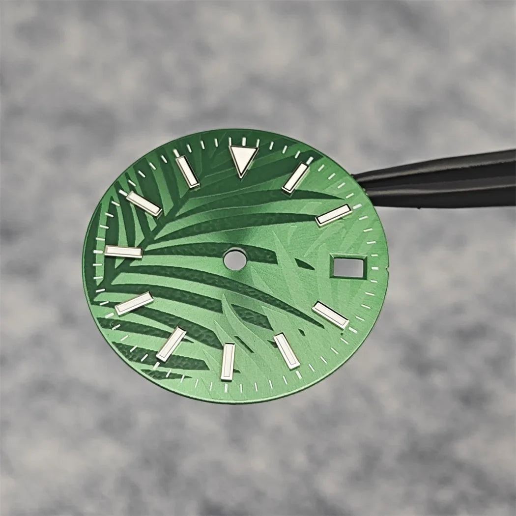 28.5mm leaf Watch Dial Blue Green Luminous for NH35/NH35A/4R/7S Movement 28.5mm Watch Faces Watch Accessories Replacement Parts