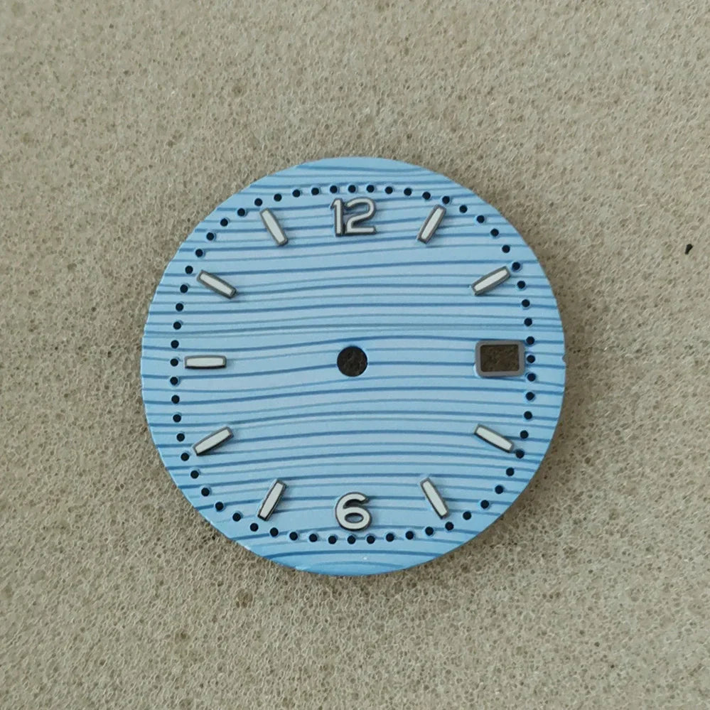 30.5mm Green Luminous Silver Watch Dial Digital Plus Bar Studs Watch Modification Accessories for NH35/ NH36/ 4R/ 7S Movement