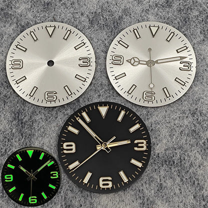 28.5mm Watch Dial + Hands Green Luminous Sun Pattern Modified 369 Nail Dial Watch Faces Accessory Fit NH35/NH36/4R/7S Movement