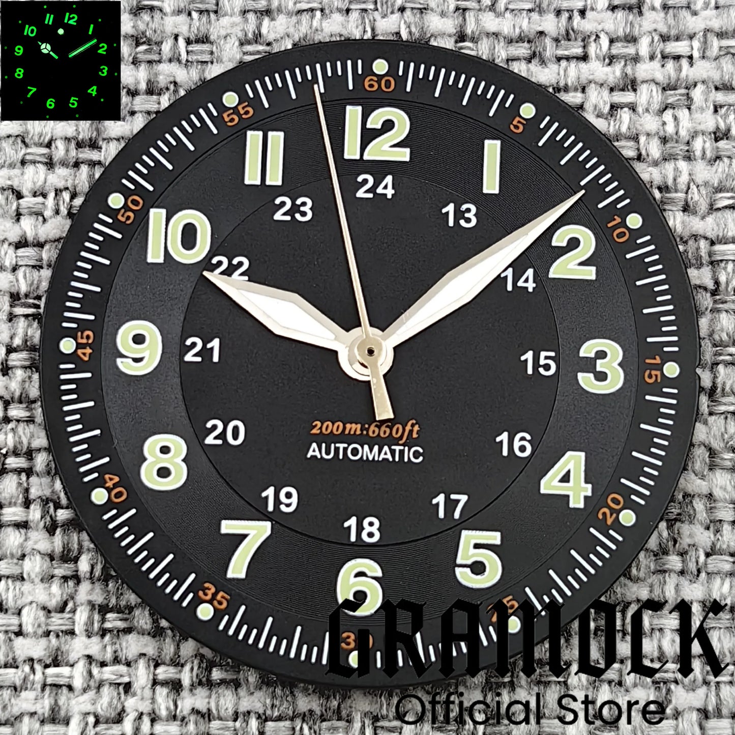 Gramock Classics Sterile 29mm Pilot Black Watch Dial Part for NH35/36 ETA PT5000 Miyota Mingzhu DG ST2130 Movement Part Hand Set