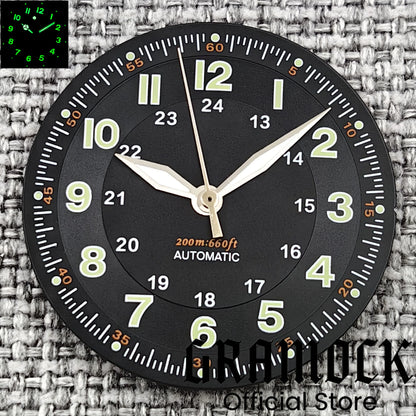 Gramock Classics Sterile 29mm Pilot Black Watch Dial Part for NH35/36 ETA PT5000 Miyota Mingzhu DG ST2130 Movement Part Hand Set