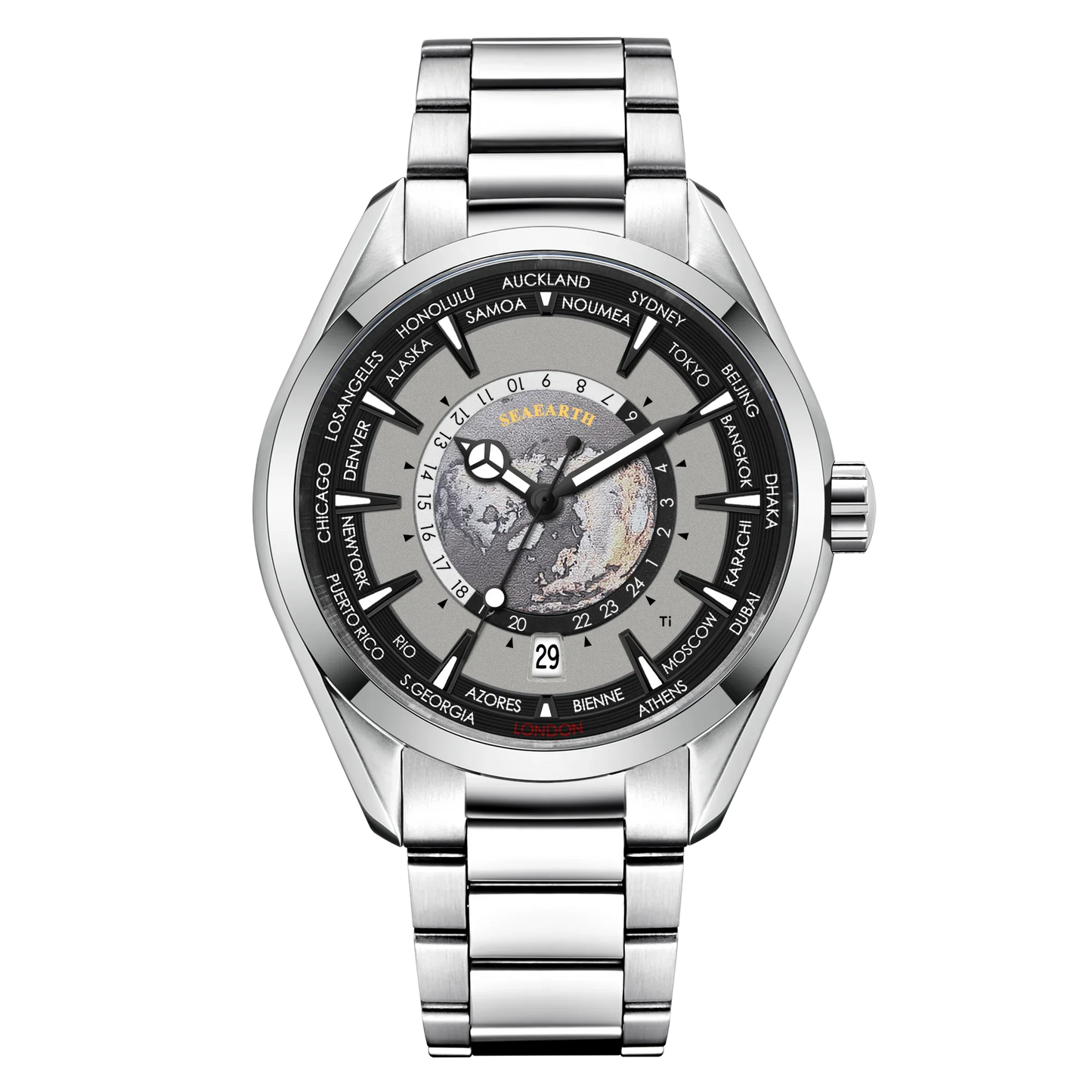 41mm Corgeut 3021E Earth Dial NH35 Automatic relogio masculino Sapphire  5ATM glassback