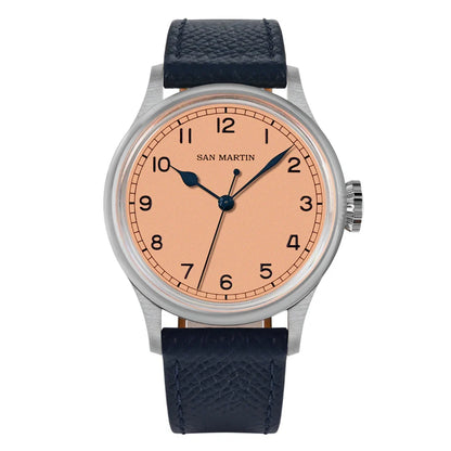 San Martin 38.5mm Men's Mechanical Watch NH35 Vintage Pilot Simple Fashion Wristwatch Baked Varnish Blue Hands 10 Bar Clock