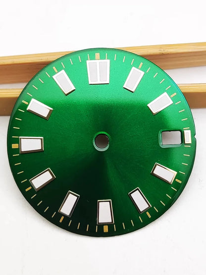 28.5mm Green Watch Dial  Sterile Surface Sun Pattern Watch Faces with Single Calendar Date Repair Accessories for NH35 Movement